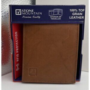 Stone Mountain Bifold Wallet RFID Block 100% Full Grain Leather NWT MSRP 49.99